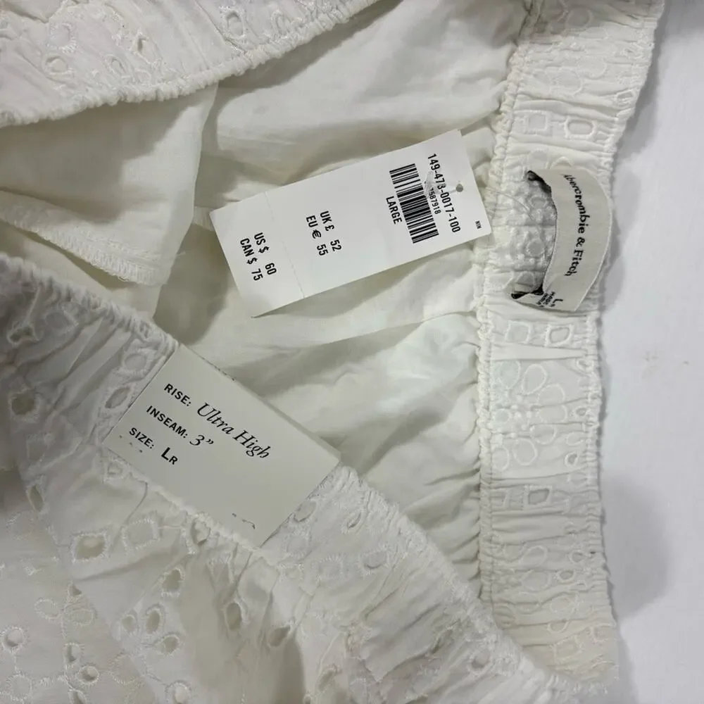 NWT Abercrombie & Fitch White Eyelet High Waist Women Shorts Size Large MM0756